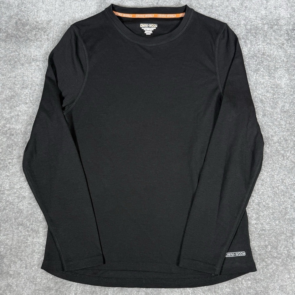 Omni Wool Shirt Men's Medium Black Base Layer Long Sleeve‎ Crew Neck Wool Blend